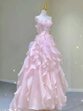 Pink princess evening dress, fairy party dress, girl¡¯s birthday flower dress Formal Evening Gowns HZ0311