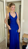 Modest Night Aesthetic Mermaid Spaghetti Straps Royal Blue Backless Slit College Formal Outfit Long Prom Graduation Dresses For Teens HZ0311