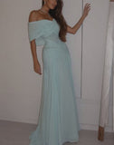 Sexy Mermaid Off The Shoulder Light Sky Blue Chiffon Prom Dresses Party Dress Long Evening Dresses HZ0311