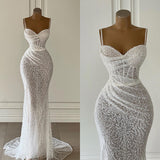 Classic Mermaid Wedding Dresses For Women Sweetheart Neck Spaghetti Strap Bridal Gown Sweep Train HZ0311