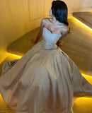 Classic Ball Gown Sweetheart Champagne Long Prom Dresses Senior Graduation Dance Evening Outfits HZ0311