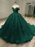 Emerald Green Ball Gown Off The Shoulder Quinceanera Dress Appliques Birthday Luxury Dress Sweet 15 16 Birthday Gown HZ0311
