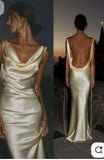 Sexy Backless Satin Sheath Cowl Neck Prom Dress Long Evening Dress HZ0311