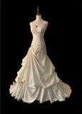 Charming Women's Ball Gown Spaghetti Straps Sleeveless White Satin Pleated With Beads Long Wedding Dresses HZ0311