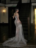 Luxurious Wedding Dresses Mermaid Scoop Neck With Beads Crystals Silver Sequin Bride Dress For Brides Fitted Bridal Gown HZ0311