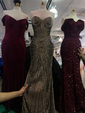 Sparkly Mermaid Sweetheart Black Gold With Beaded Bodice Long Prom Dress For Black Girls Evening Dresses HZ0311