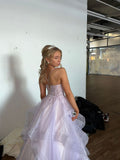 Unique Ball Gown Prom Dress Lilac Lace Formal Long Tiered Evening Party Gowns Vestidos De Dia HZ0311