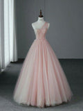 Classic Ball Gown One Shoulder Blush Pink Tulle With Applique Long Prom Dresses Senior Graduation Dance Evening Outfits HZ0311