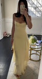 Charming Mermaid Spaghetti Straps Yellow Long Prom Dress with Ruffles Birthday Outfits HZ0311