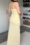 Charming Mermaid Spaghetti Straps Yellow Long Prom Dress with Ruffles Birthday Outfits HZ0311