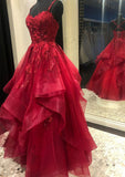 Ball Gown Spaghetti Straps Ruffled Lace Long Prom Dress With Beading Prom Dresses Birthday Gowns HZ0311