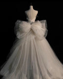 Romantic Women's Ball Gown Square Neck 80s With Lace Bow-knot Pleated Tulle weep Train Wedding Dresses HZ0311