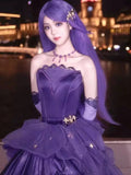 Princess High Low Strapless Purple Satin With Lace Prom Dresses Long Party Dress Grad Formal Evening Gowns HZ0311