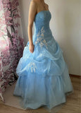 Unique Ball Gown Strapless Blue Tulle With Multi Layered Long Prom Quinceanera Dresses Sweet 15 16 Birthday Gown HZ0311