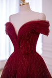 Shinning Ball Gown Off The Shoulder Red Tulle With Beads For Women Party Dresses Long Formal Prom Dresses 22th Birthday Gown HZ0311