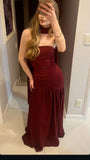 Fancy Mermaid Strapless Burgundy With Scarf Long Prom Dresses Formal Gown Inspo Evening Outfit HZ0311