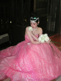 Sparkly Ball Gown Strapless Pink Sequin Long Quinceanera Dress Birthday Luxury Sweet 15 16 Birthday Outfits HZ0311