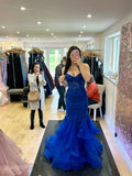 Sexy Mermaid Spaghetti Straps Royal Blue Lace Evening For Women Party Dresses Long Formal Prom Dress 18th Birthday Gown HZ0311