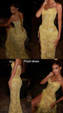 Unique Mermaid Sweetheart Yellow Lace Slit Prom Dresses Long Party Dress 21St Birthday Outfits Graduation Gown HZ0311