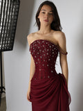 Classy Mermaid Spaghetti Straps Dark Red Burgundy Chiffon Prom Dresses Inspo For Teens Formal Dress Party Outfits Prom Gowns HZ0311