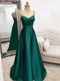 A-Line/Princess Silk like Satin Ruffles V-neck Sleeveless Sweep/Brush Train Dresses HZ0311