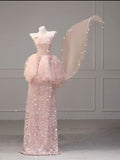 Cute A Line Strapless Blush Pink Lace Prom Dresses Inspo For Teens Formal Dress Party Outfits Prom Gowns HZ0311