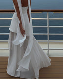 White Strapless Satin Chiffon Split Holiday Summer Prom Dress 18th Birthday Outfits HZ0311