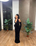 Black Mermaid Long Prom Dress, Fashion Evening For Black People Girls Sequin Long Formal Party Gowns HZ0311