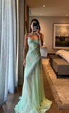 Charming A Line Strapless With Beaded Bodice Mint Green Chiffon Long Prom Dresses Evening Outfits Formal Dress HZ0311