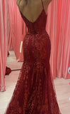 Sparkly Mermaid Spaghetti Straps Hot Pink Sequined For Women Party Dresses Long Formal Prom Dress 22th Birthday Gown HZ0311
