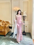 Modest Mermaid Spaghetti Strap Pink Sequin Evening Dresses Slit High School Teens Senior Night Dance Prom Outfits HZ0311