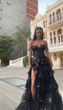 Sexy Ball Gown Off The Shoulder Lace Slit For Black People Girls Prom Dresses Sequin Long Formal Evening Party Gowns HZ0311
