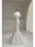 Timeless Mermaid Off The Shoulder White Satin Long Bride Dress Long Bride Dress Classy Wedding Dresses HZ0311