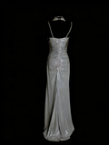 Simple A Line Spaghetti Strap Grey Senior 80s Prom Dresses High School Long Formal Dress HZ0311