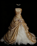 Vintage Ball Gown Strapless Gold Sweet 16 Dresses Quinceanera Dress With 3D Flowers Long 15 Vestidos De Fiesta HZ0311