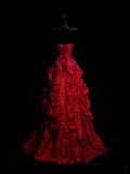 Modest Ball Gown Sweetheart Red Satin With Beaded Bodice College Formal Outfit Long Prom Graduation Dresses HZ0311