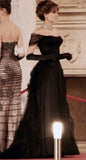 Black Tulle Prom Dresses Long A-line Off Shoulder Wedding Party Gown Tulle Prom Birthday Gowns HZ0311
