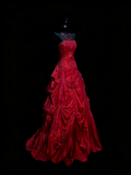 Modest Ball Gown Sweetheart Red Satin With Beaded Bodice College Formal Outfit Long Prom Graduation Dresses HZ0311