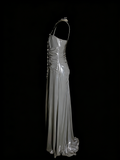 Simple A Line Spaghetti Strap Grey Senior 80s Prom Dresses High School Long Formal Dress HZ0311