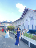 Sexy Mermaid Spaghetti Strap Satin Navy Blue Slit Prom Dresses For Teens Formal Dress Party Outfits Prom Gowns HZ0311