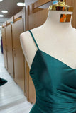 Shinning Mermaid Spaghetti Straps Dark Green Satin For Women Party Dresses Long Formal Prom Dress 22th Birthday Gown HZ0311