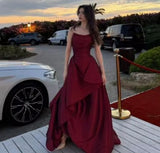 Modest Ball Gown Strapless Burgundy Satin Prom Dresses Long Party Dress Evening Dresses HZ0311