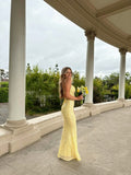 Modest Mermaid Spaghetti Straps Yellow Sequin Prom Dresses Inspo For Teens Formal Dress Party Outfits Prom Gowns HZ0311