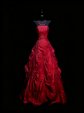 Modest Ball Gown Sweetheart Red Satin With Beaded Bodice College Formal Outfit Long Prom Graduation Dresses HZ0311