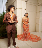 Modest Senior Prom Dresses High Schools Inspiration Mermaid Sweetheart Orange Sequin Long Semi Formal Grad Prom Dress For Teens HZ0311