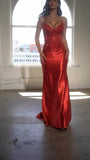 Fancy Mermaid Spaghetti Straps Red Lace Beaded Long Prom Dresses Formal Gown Inspo Evening Outfit HZ0311