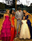 Graceful Ball Gown Sweetheart Hot Pink Sleeveless Pleated Prom Dress Formal Evening Dress Party Gowns HZ0311