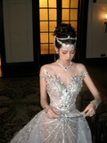 Luxurious Wedding Dresses Mermaid Scoop Neck With Beads Crystals Silver Sequin Bride Dress For Brides Fitted Bridal Gown HZ0311