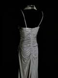 Simple A Line Spaghetti Strap Grey Senior 80s Prom Dresses High School Long Formal Dress HZ0311