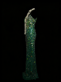 Vintage Mermaid Spaghetti Straps Green Sequin With Beads Bodice College Formal Outfit Long Prom Graduation Dresses For Teens HZ0311